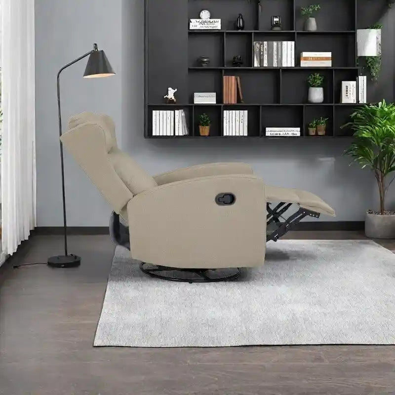 Poltrona reclinabile a dondolo girevole grigio chiaro, girevole a 360°, monoposto