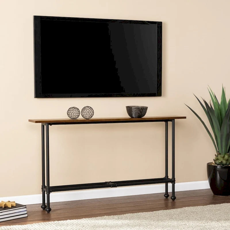 Tavolo Consolle Rettangolare Espresso & Nero, 4 Gambe, Per Utente Singolo – 56"L x 8"W x 30"H