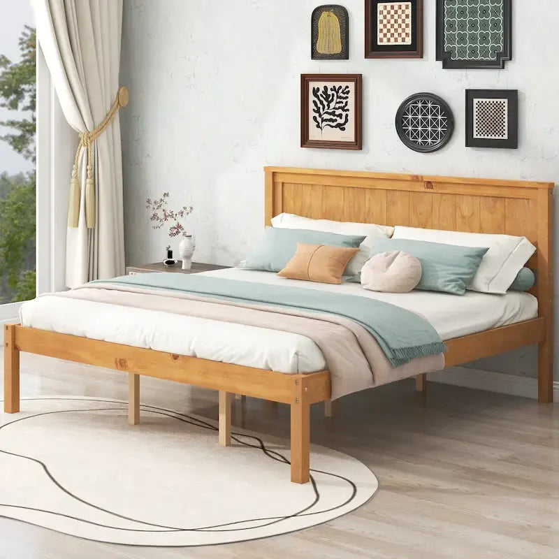 Letto a piattaforma Queen Espresso con testiera, legno di pino, adatto per 1-2 persone