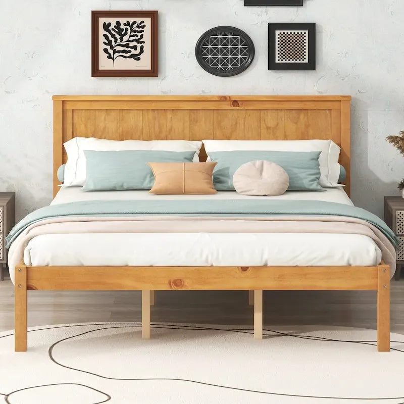 Letto a piattaforma Queen Espresso con testiera, legno di pino, adatto per 1-2 persone