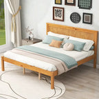 Letto a piattaforma Queen Espresso con testiera, legno di pino, adatto per 1-2 persone