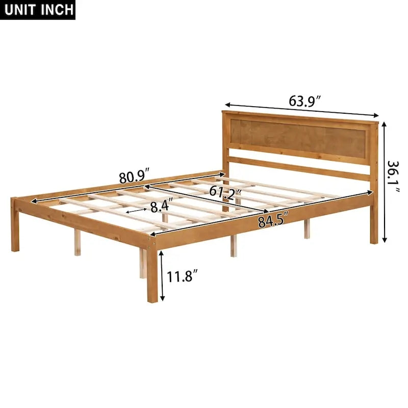 Letto a piattaforma Queen Espresso con testiera, legno di pino, adatto per 1-2 persone