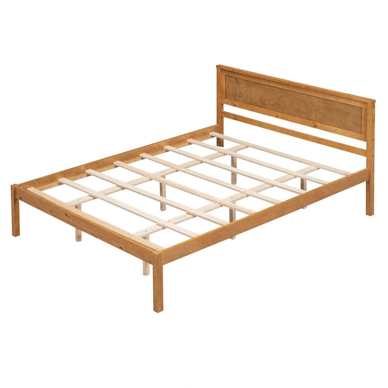 Letto a piattaforma Queen Espresso con testiera, legno di pino, adatto per 1-2 persone