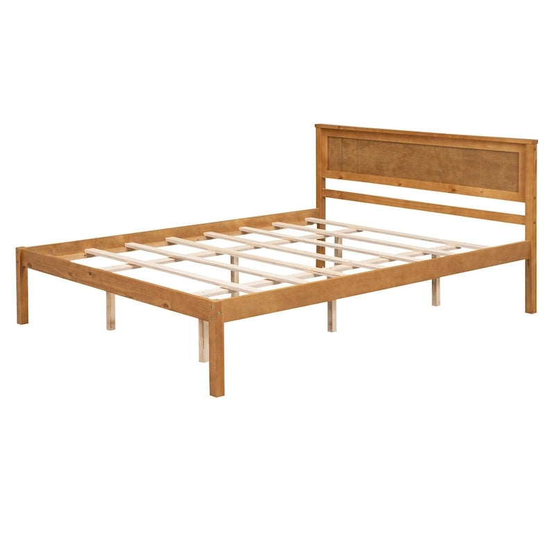 Letto a piattaforma Queen Espresso con testiera, legno di pino, adatto per 1-2 persone