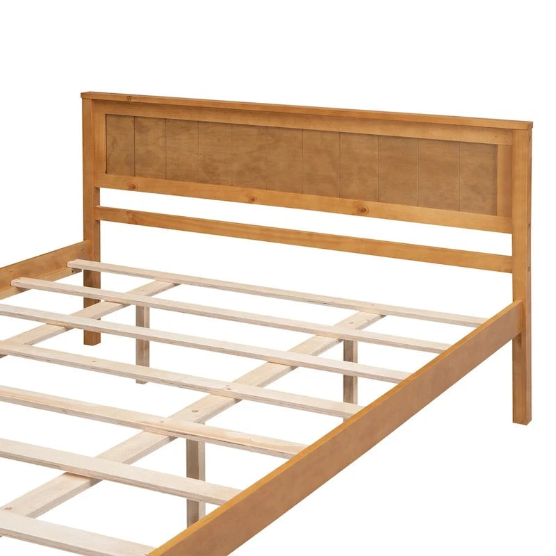 Letto a piattaforma Queen Espresso con testiera, legno di pino, adatto per 1-2 persone