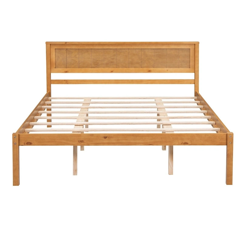 Letto a piattaforma Queen Espresso con testiera, legno di pino, adatto per 1-2 persone