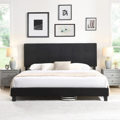 Letto a piattaforma imbottito in lino nero, King, 2 persone