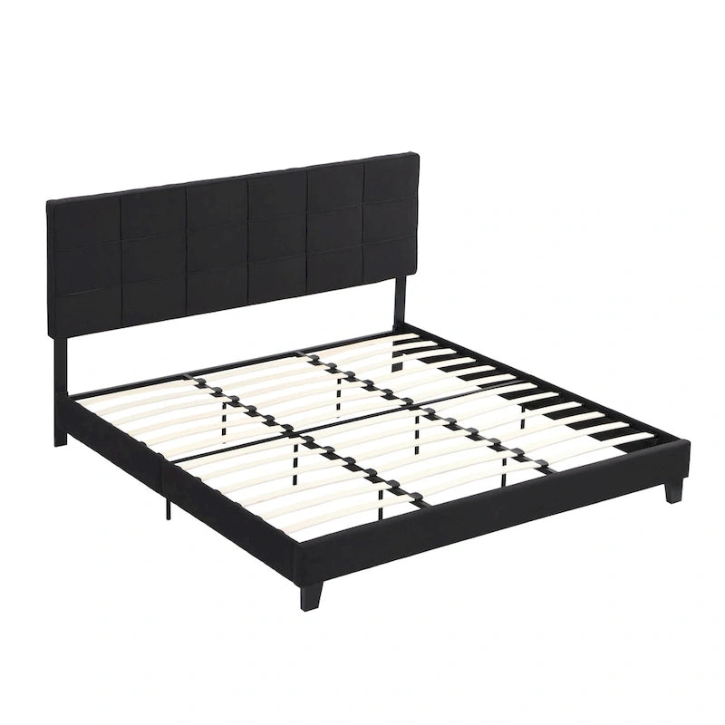 Letto a piattaforma imbottito in lino nero, King, 2 persone