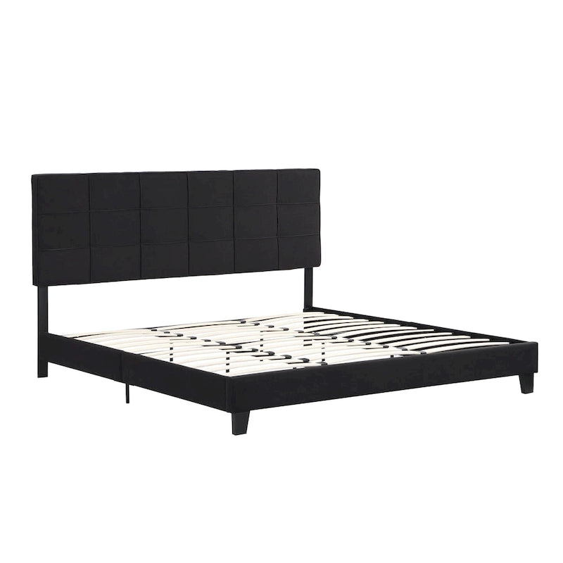 Letto a piattaforma imbottito in lino nero, King, 2 persone