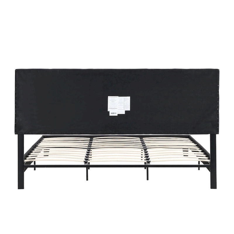 Letto a piattaforma imbottito in lino nero, King, 2 persone