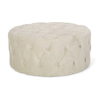 Pouf rotondo trapuntato in velluto – Grigio / Beige / Blu, seduta singola