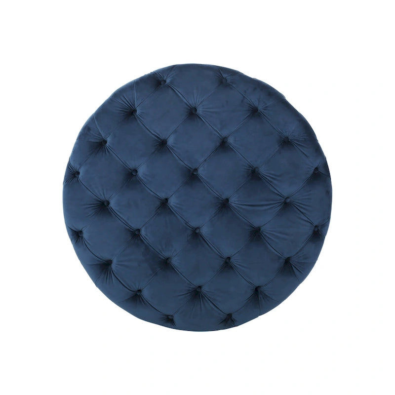 Pouf rotondo trapuntato in velluto – Grigio / Beige / Blu, seduta singola