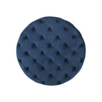 Pouf rotondo trapuntato in velluto – Grigio / Beige / Blu, seduta singola