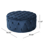 Pouf rotondo trapuntato in velluto – Grigio / Beige / Blu, seduta singola