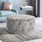 Pouf rotondo trapuntato in velluto – Grigio / Beige / Blu, seduta singola