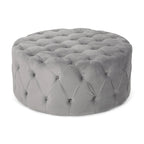 Pouf rotondo trapuntato in velluto – Grigio / Beige / Blu, seduta singola
