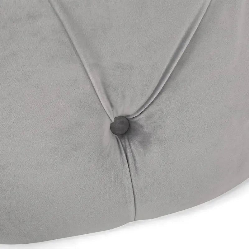 Pouf rotondo trapuntato in velluto – Grigio / Beige / Blu, seduta singola