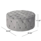 Pouf rotondo trapuntato in velluto – Grigio / Beige / Blu, seduta singola
