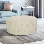 Pouf rotondo trapuntato in velluto – Grigio / Beige / Blu, seduta singola
