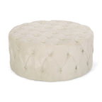 Pouf rotondo trapuntato in velluto – Grigio / Beige / Blu, seduta singola