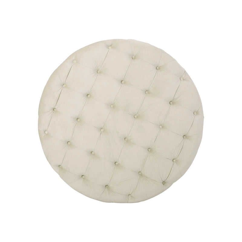 Pouf rotondo trapuntato in velluto – Grigio / Beige / Blu, seduta singola