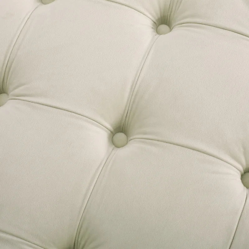 Pouf rotondo trapuntato in velluto – Grigio / Beige / Blu, seduta singola