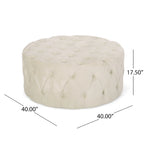 Pouf rotondo trapuntato in velluto – Grigio / Beige / Blu, seduta singola