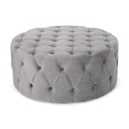 Pouf rotondo trapuntato in velluto – Grigio / Beige / Blu, seduta singola