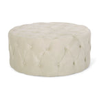 Pouf rotondo trapuntato in velluto – Grigio / Beige / Blu, seduta singola