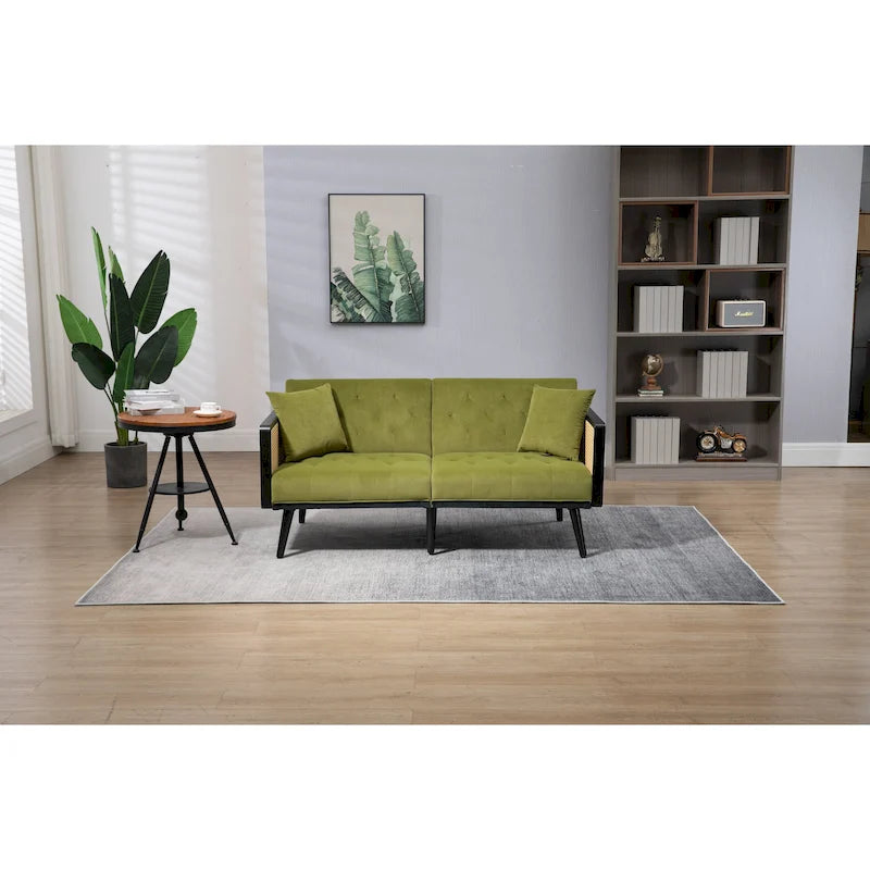 Divanetto convertibile in velluto trapuntato – Rosso / Beige / Grigio scuro / Arancione / Verde oliva – 2-3 posti