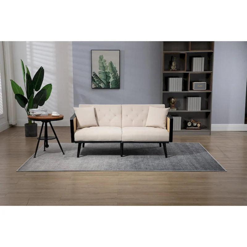 Divanetto convertibile in velluto trapuntato – Rosso / Beige / Grigio scuro / Arancione / Verde oliva – 2-3 posti