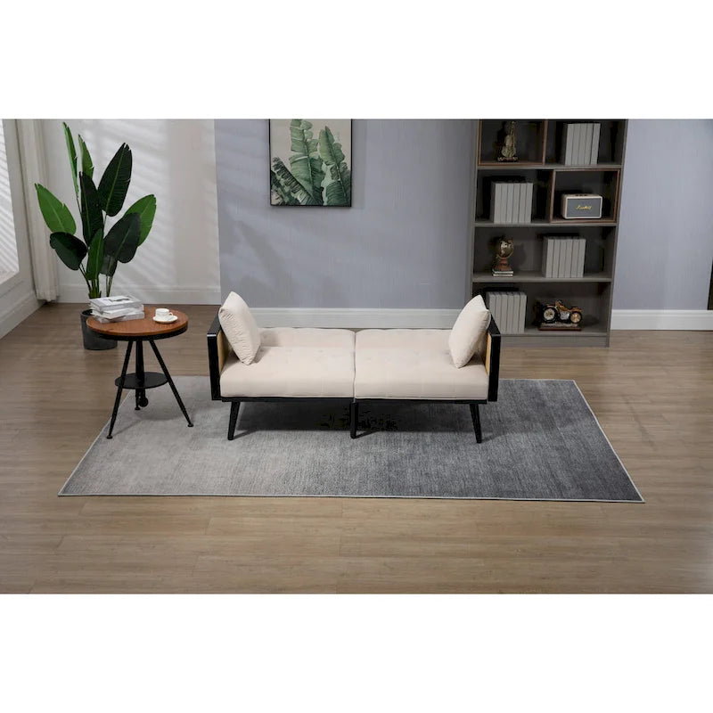 Divanetto convertibile in velluto trapuntato – Rosso / Beige / Grigio scuro / Arancione / Verde oliva – 2-3 posti