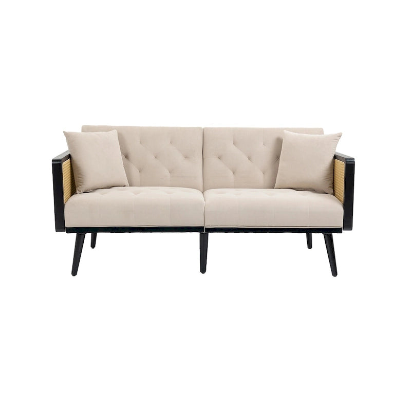 Divanetto convertibile in velluto trapuntato – Rosso / Beige / Grigio scuro / Arancione / Verde oliva – 2-3 posti