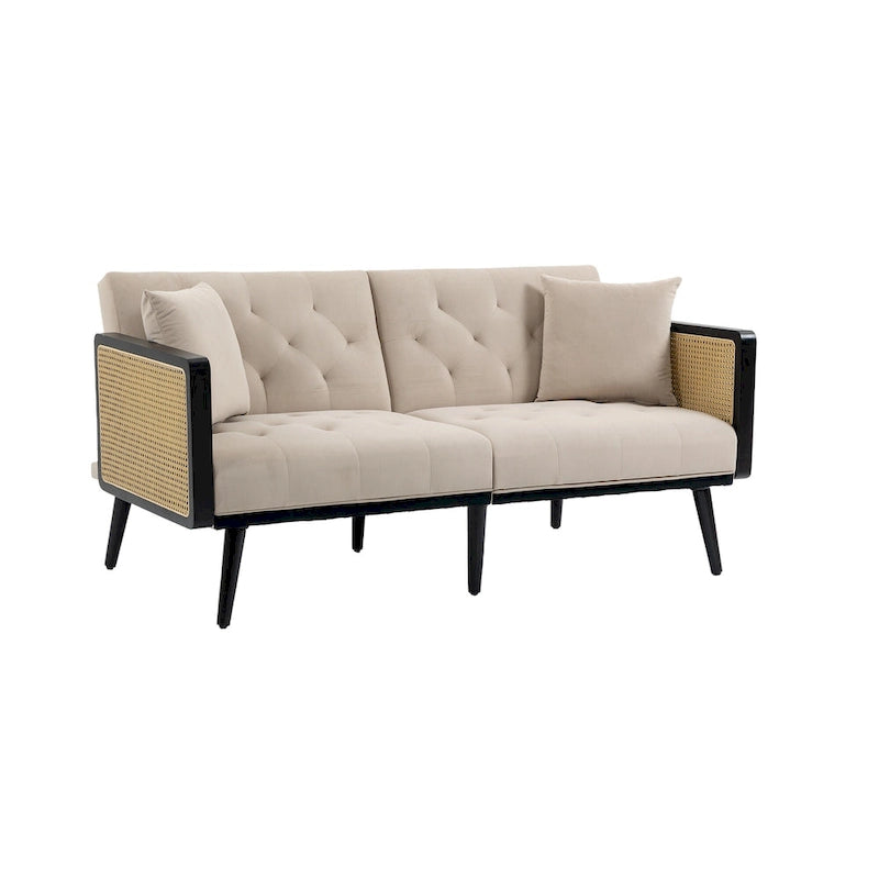 Divanetto convertibile in velluto trapuntato – Rosso / Beige / Grigio scuro / Arancione / Verde oliva – 2-3 posti