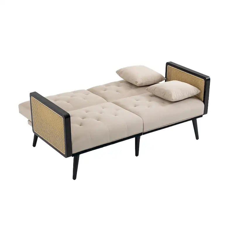 Divanetto convertibile in velluto trapuntato – Rosso / Beige / Grigio scuro / Arancione / Verde oliva – 2-3 posti