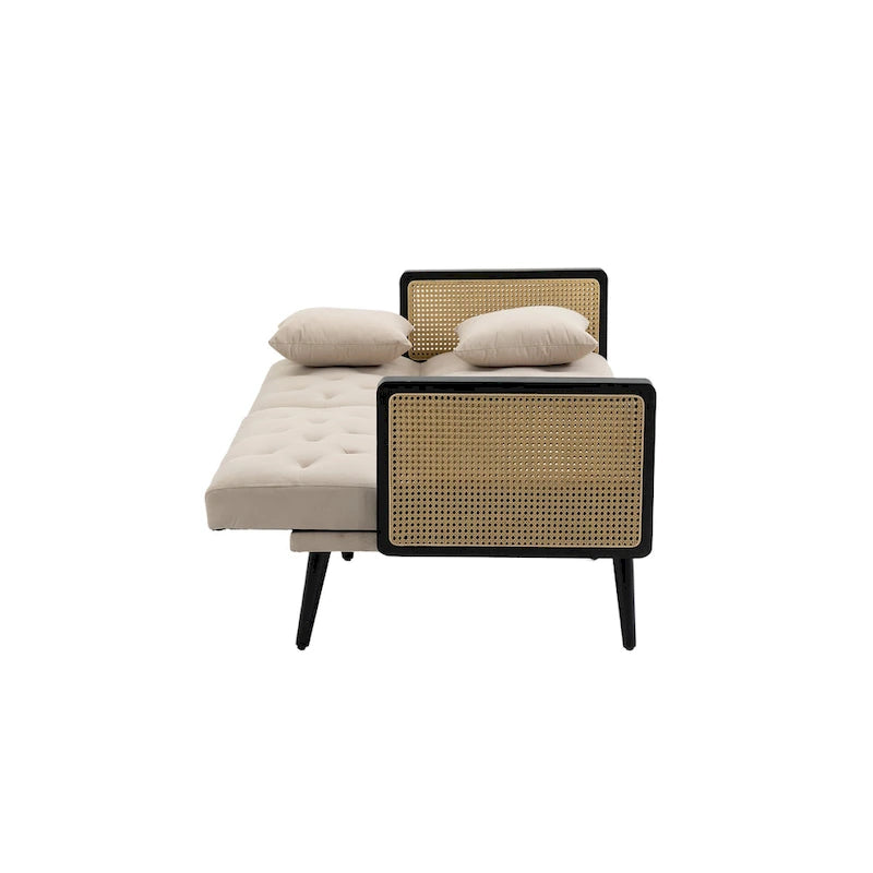 Divanetto convertibile in velluto trapuntato – Rosso / Beige / Grigio scuro / Arancione / Verde oliva – 2-3 posti