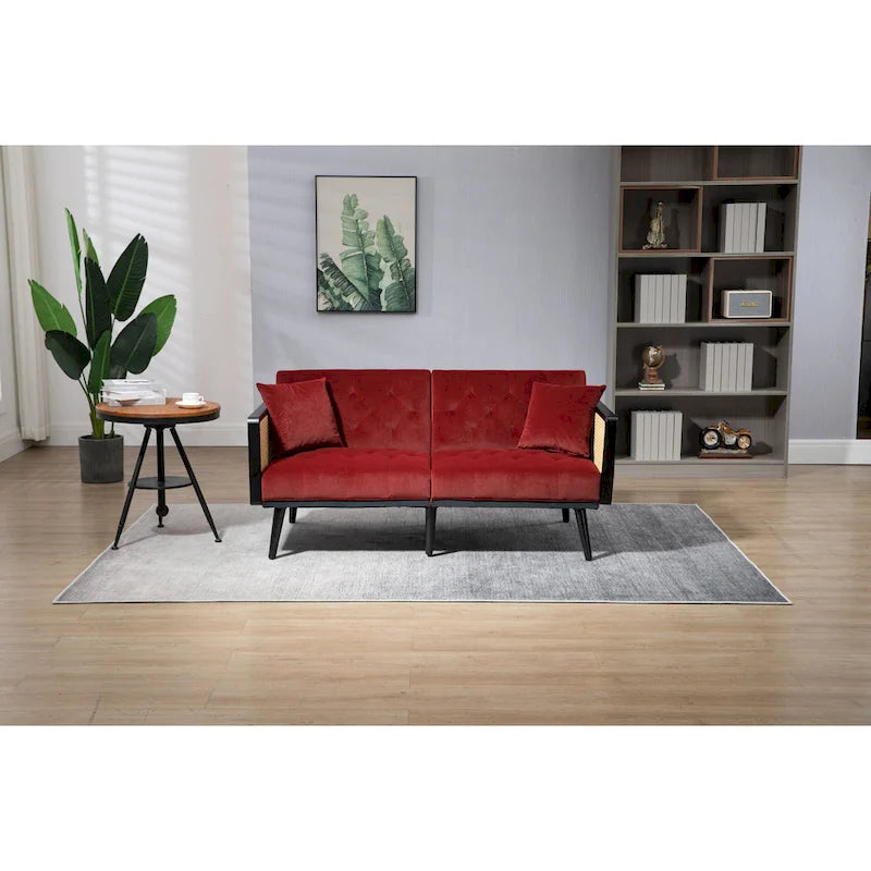 Divanetto convertibile in velluto trapuntato – Rosso / Beige / Grigio scuro / Arancione / Verde oliva – 2-3 posti