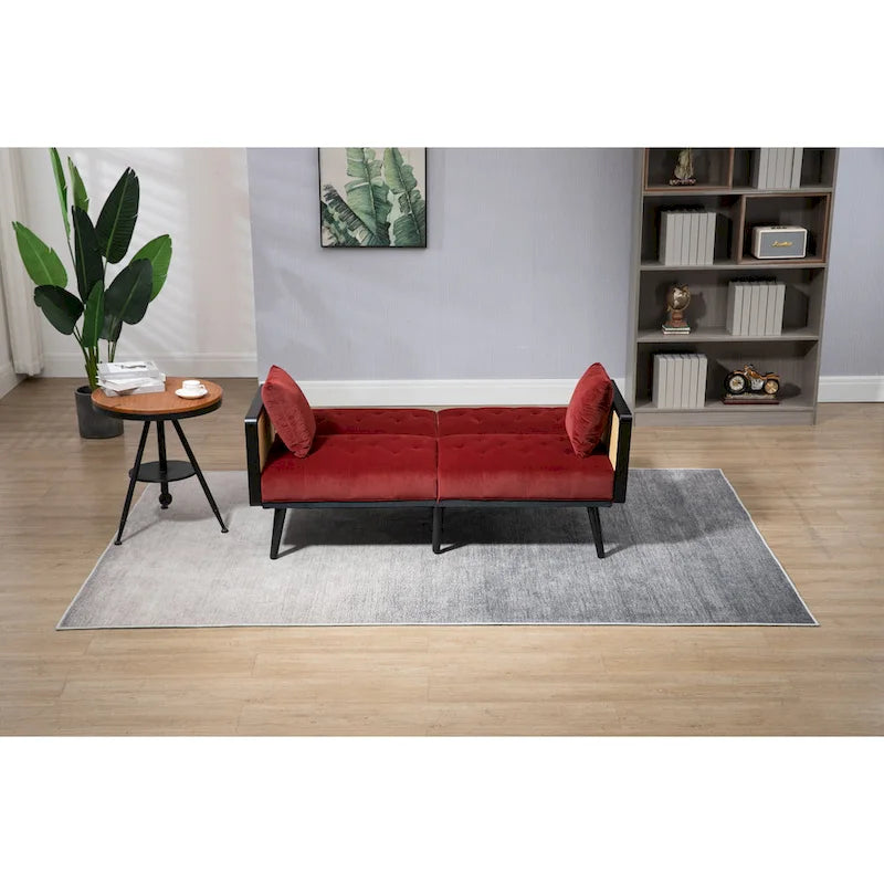 Divanetto convertibile in velluto trapuntato – Rosso / Beige / Grigio scuro / Arancione / Verde oliva – 2-3 posti