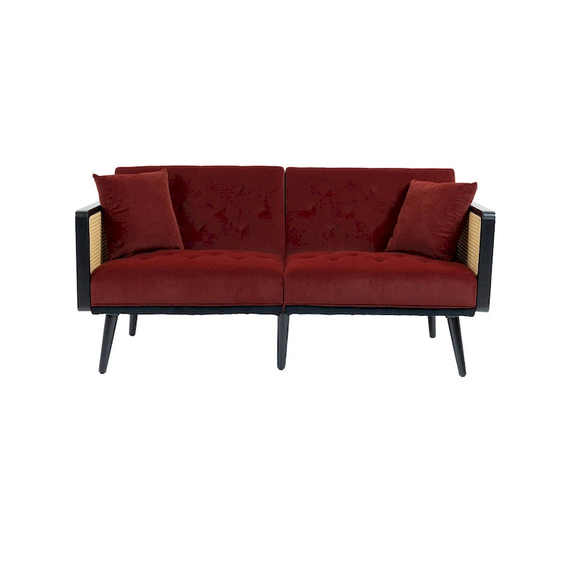 Divanetto convertibile in velluto trapuntato – Rosso / Beige / Grigio scuro / Arancione / Verde oliva – 2-3 posti