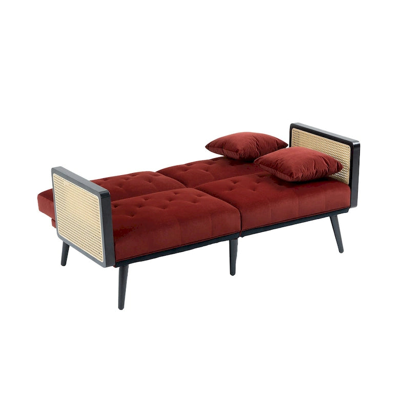 Divanetto convertibile in velluto trapuntato – Rosso / Beige / Grigio scuro / Arancione / Verde oliva – 2-3 posti