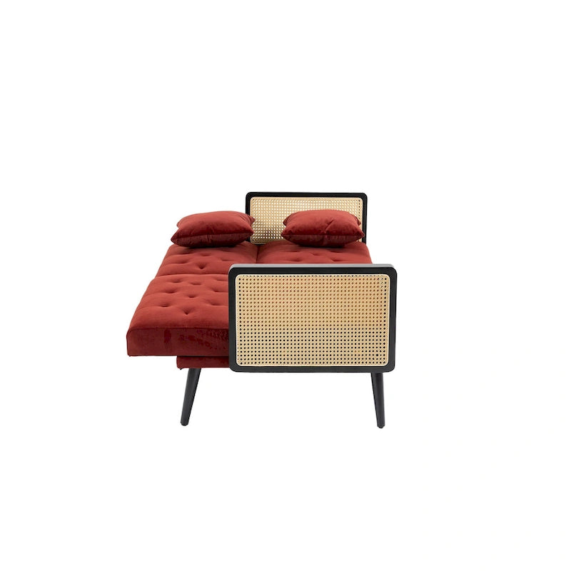 Divanetto convertibile in velluto trapuntato – Rosso / Beige / Grigio scuro / Arancione / Verde oliva – 2-3 posti