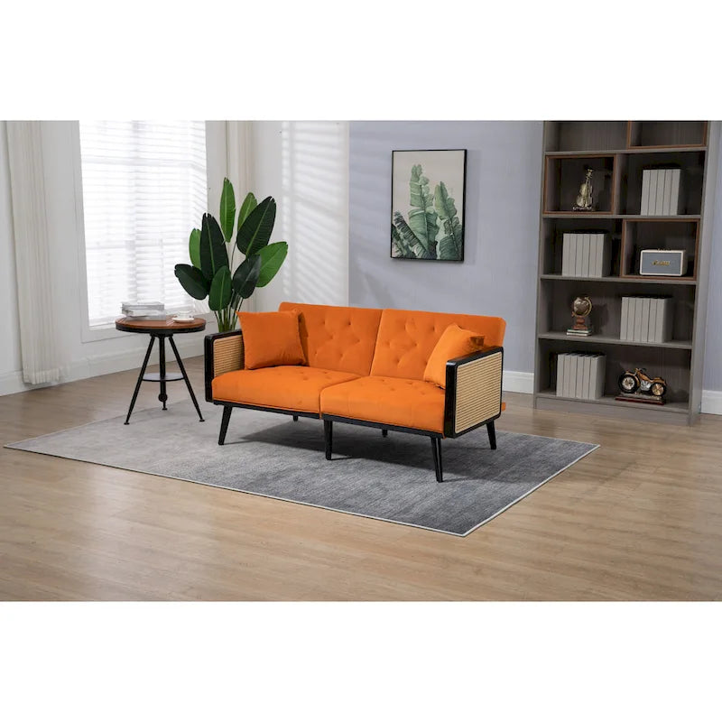 Divanetto convertibile in velluto trapuntato – Rosso / Beige / Grigio scuro / Arancione / Verde oliva – 2-3 posti