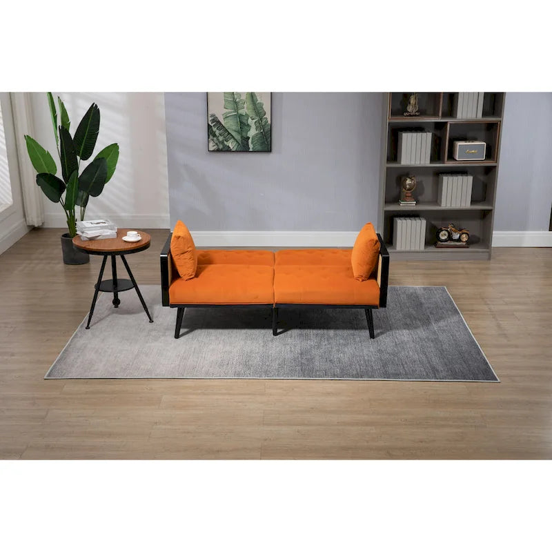 Divanetto convertibile in velluto trapuntato – Rosso / Beige / Grigio scuro / Arancione / Verde oliva – 2-3 posti