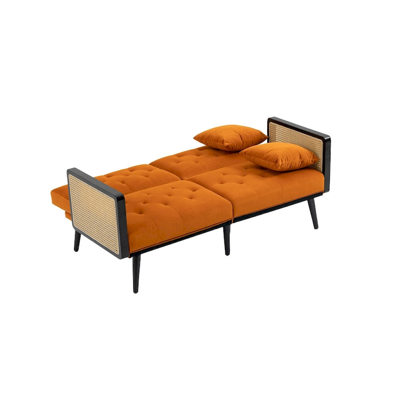 Divanetto convertibile in velluto trapuntato – Rosso / Beige / Grigio scuro / Arancione / Verde oliva – 2-3 posti