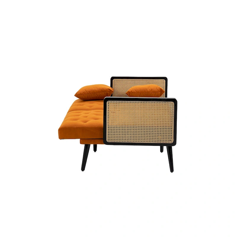 Divanetto convertibile in velluto trapuntato – Rosso / Beige / Grigio scuro / Arancione / Verde oliva – 2-3 posti