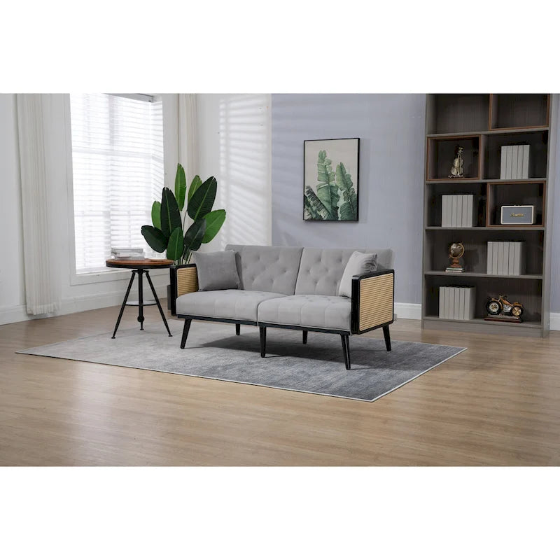 Divanetto convertibile in velluto trapuntato – Rosso / Beige / Grigio scuro / Arancione / Verde oliva – 2-3 posti