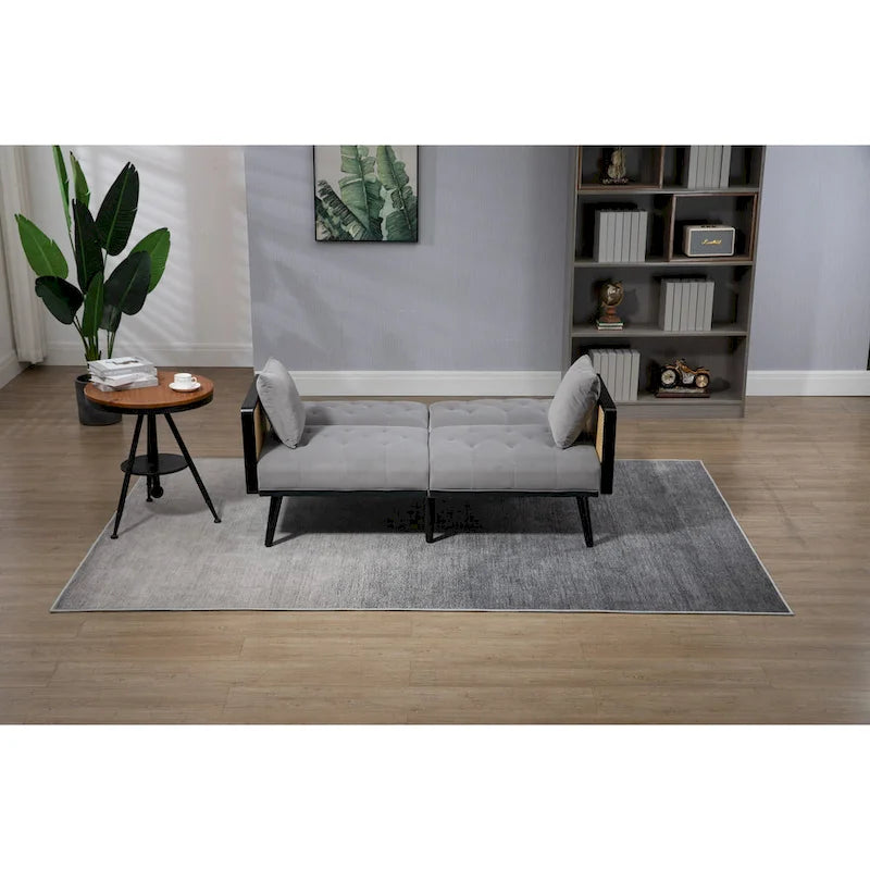 Divanetto convertibile in velluto trapuntato – Rosso / Beige / Grigio scuro / Arancione / Verde oliva – 2-3 posti