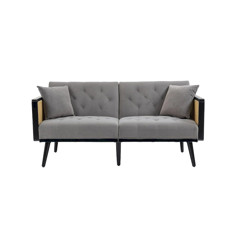 Divanetto convertibile in velluto trapuntato – Rosso / Beige / Grigio scuro / Arancione / Verde oliva – 2-3 posti