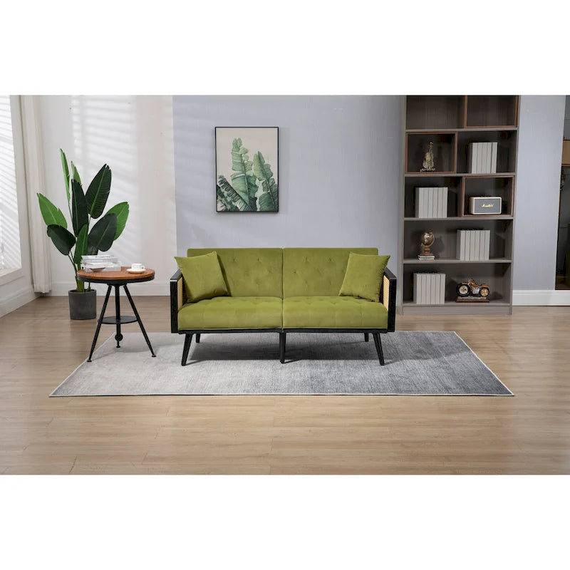 Divanetto convertibile in velluto trapuntato – Rosso / Beige / Grigio scuro / Arancione / Verde oliva – 2-3 posti
