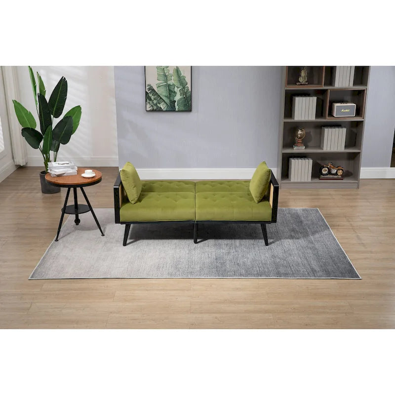 Divanetto convertibile in velluto trapuntato – Rosso / Beige / Grigio scuro / Arancione / Verde oliva – 2-3 posti